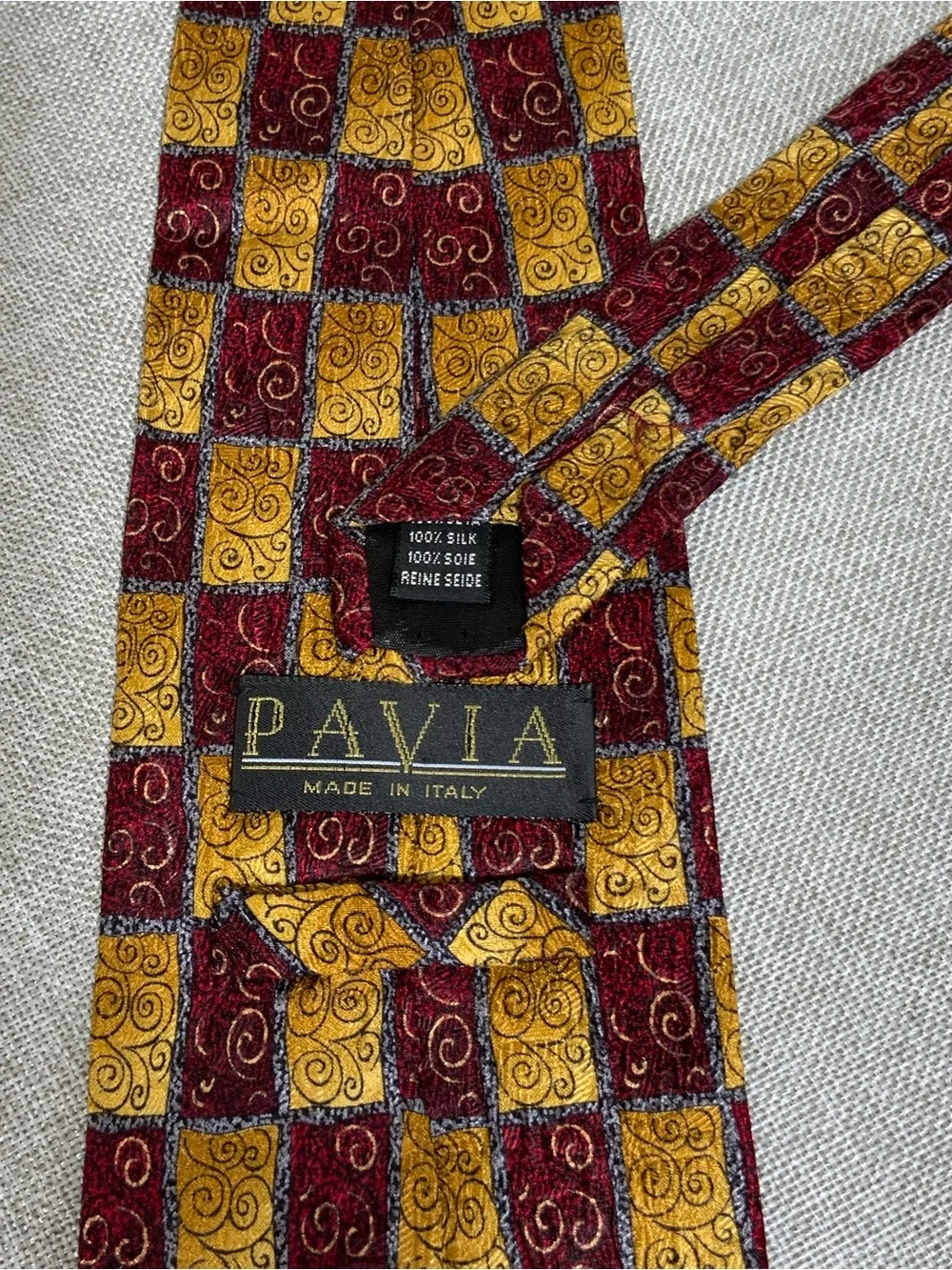 Silk Necktie Made in Italy - Burgundy Gold Checkered